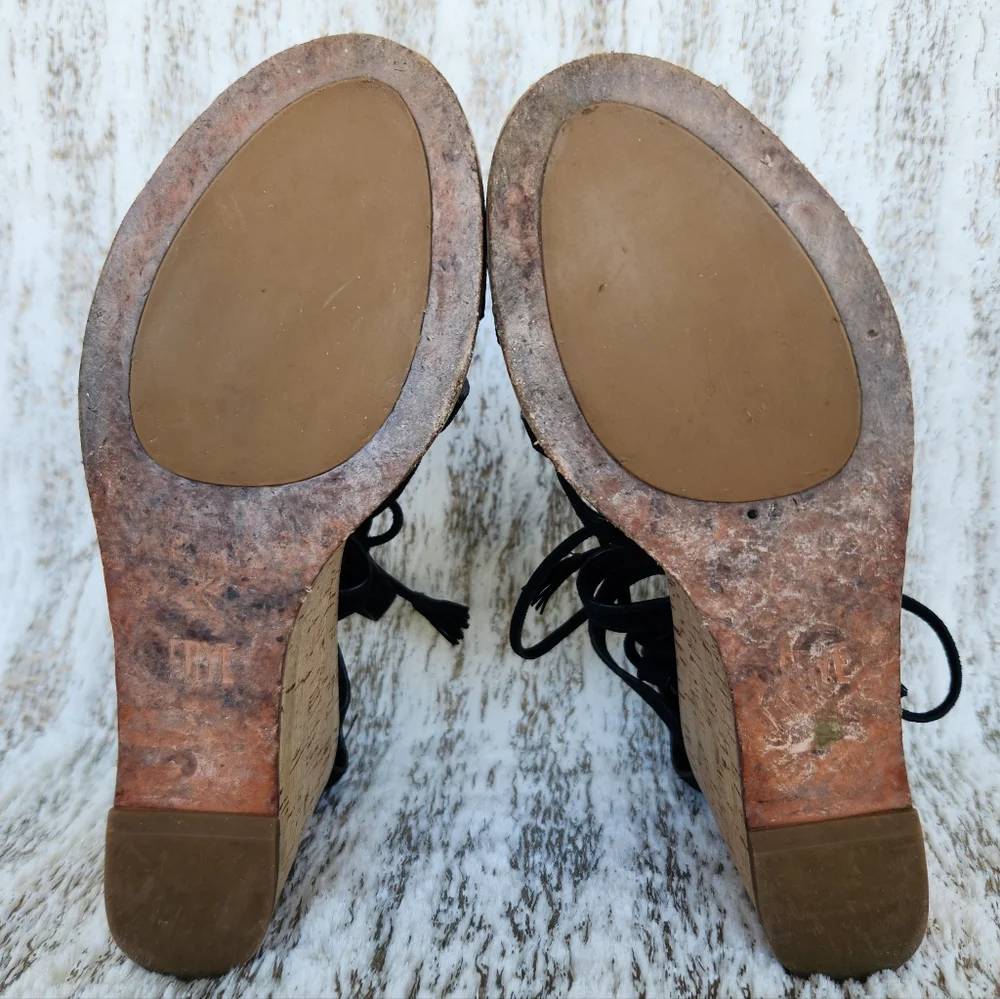 Frye "Heather Gladiator" Platform Wedge Sandal Leather Black | Women's Size 6.5 - Picture 11 of 14